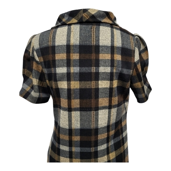 Christopher & Banks Dress Plaid Shift Short-Sleeve Brown Size 14 Plaid Pleats - Picture 5 of 9